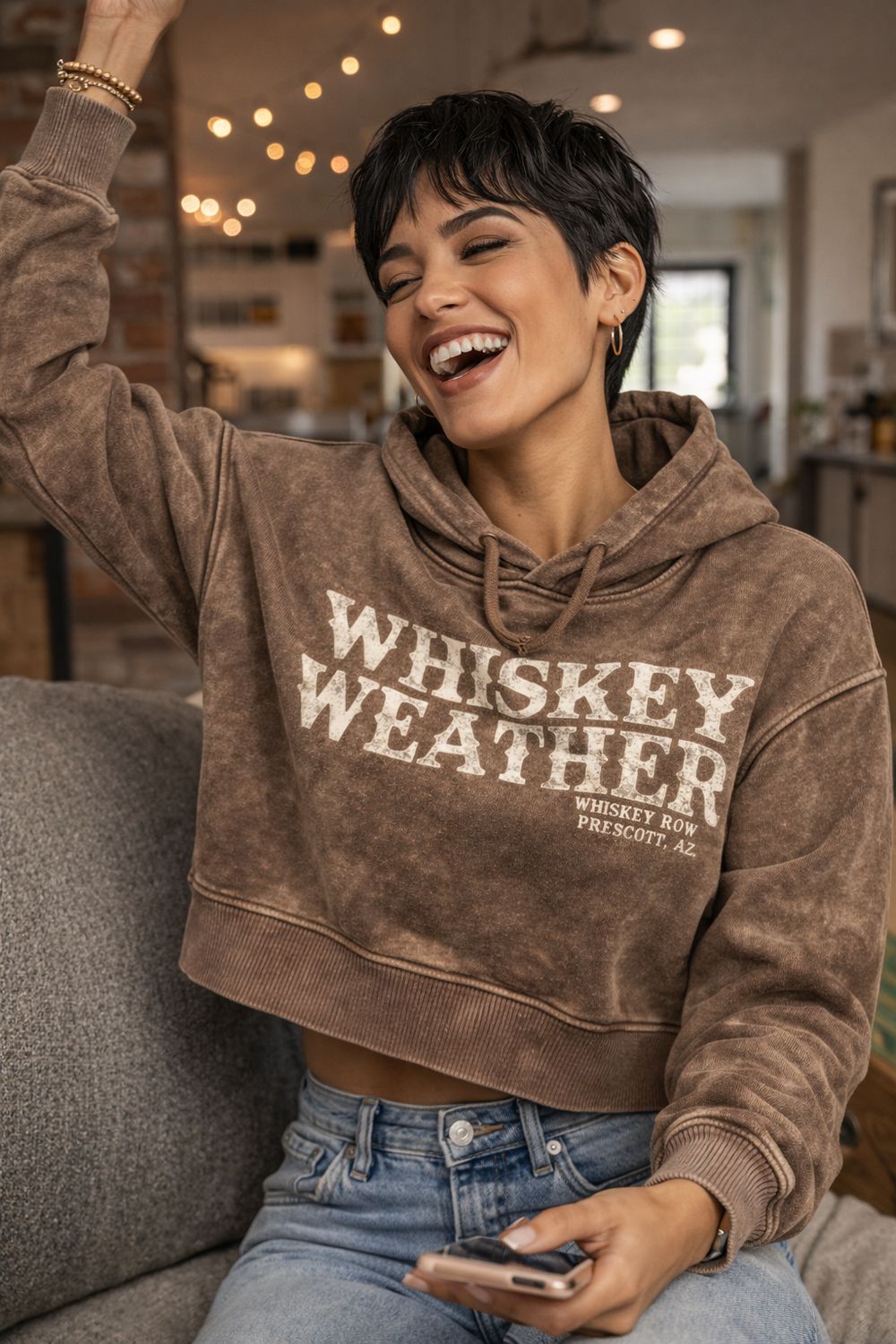 Whiskey Weather Crop Brown Hoodie
