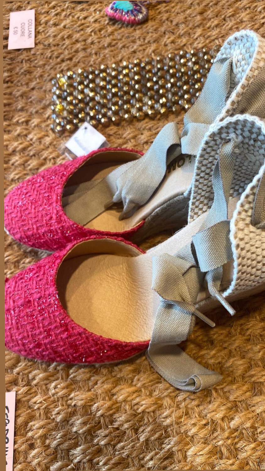 Espadrillas tessuto color fragola tacco 8