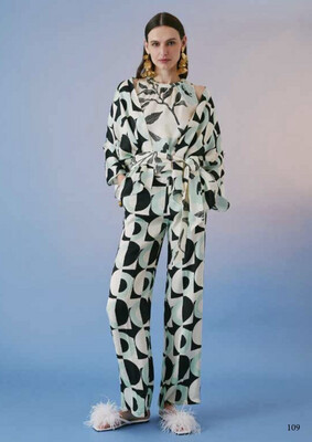 Completo kimono e pantalone in satin di viscosa 