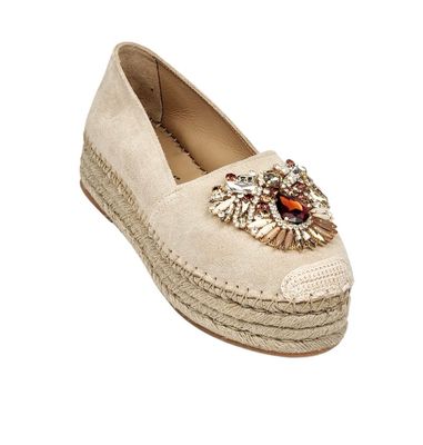 Espadrillas in camoscio beige con gioiello