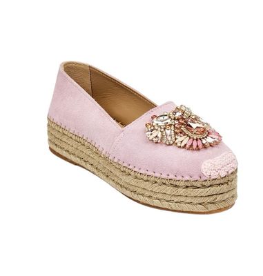 Espadrillas in camoscio rosa con gioiello 