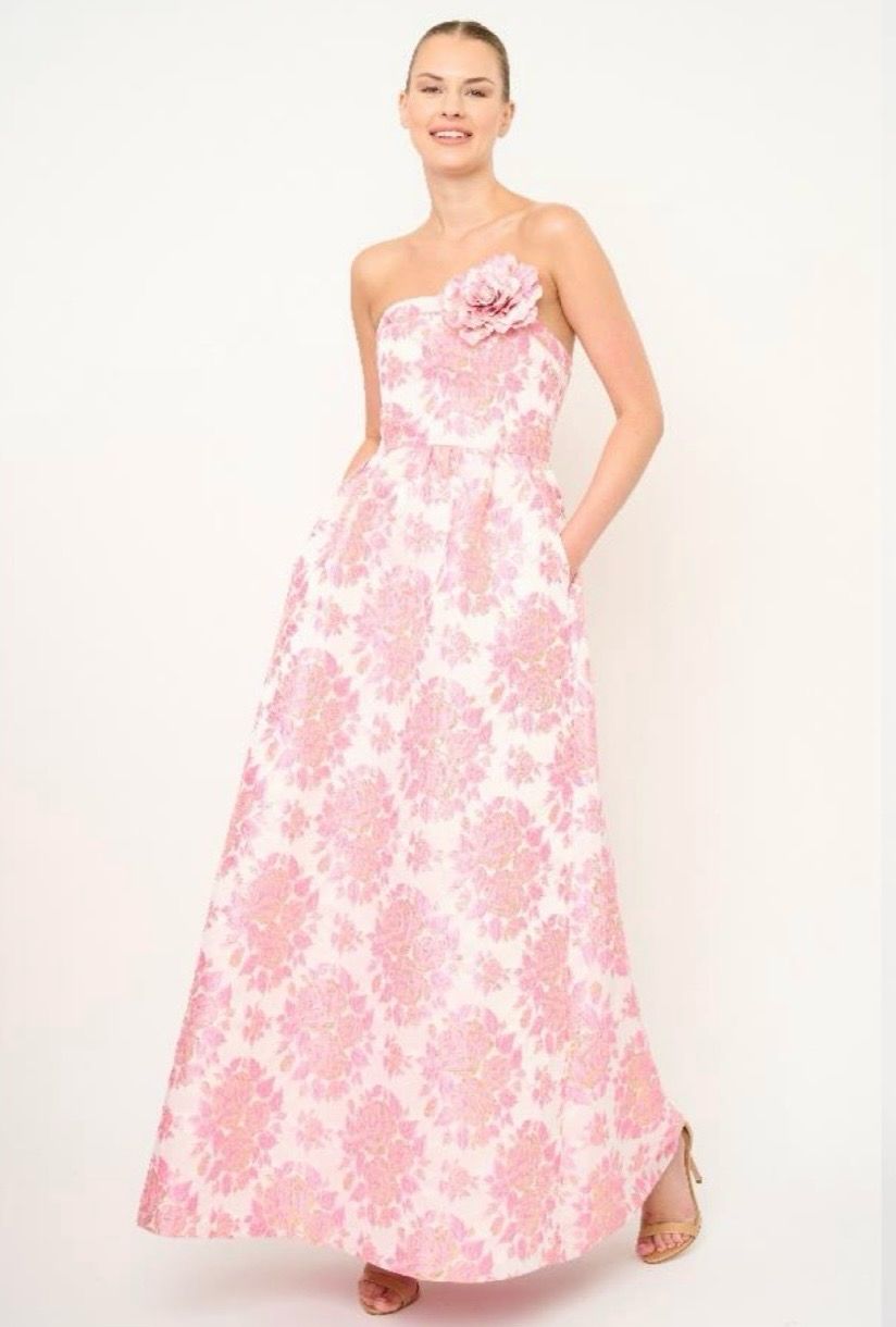 Abito lungo in tessuto damascato 