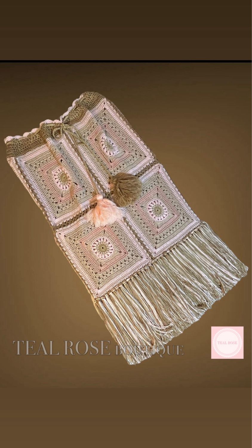 Gonna midi lavorata a crochet écru rosa e oro