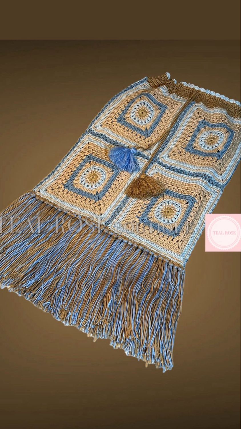 Gonna midi lavorata a crochet ecrù celeste