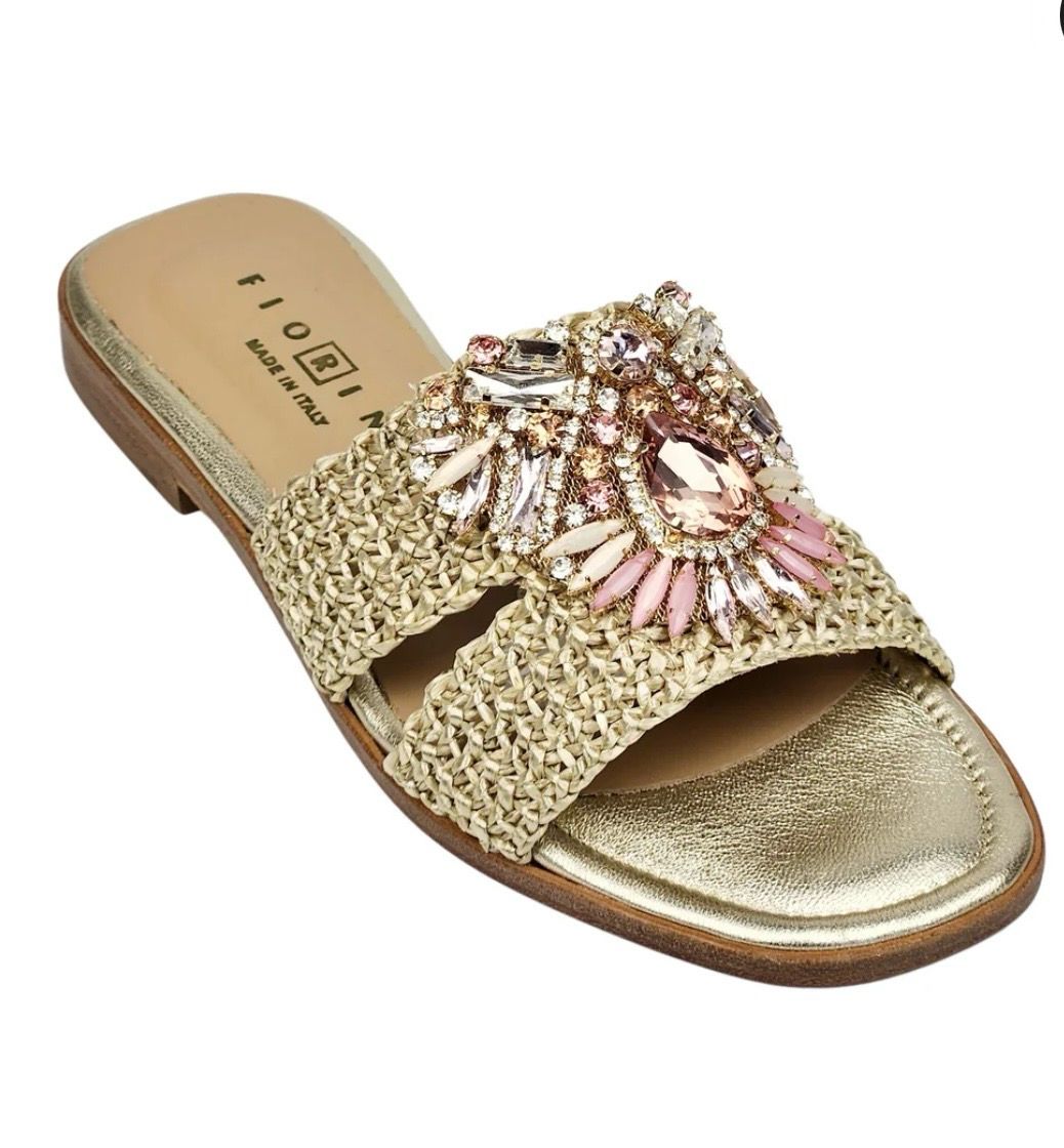 Ciabattina gioiello in rafia - platino