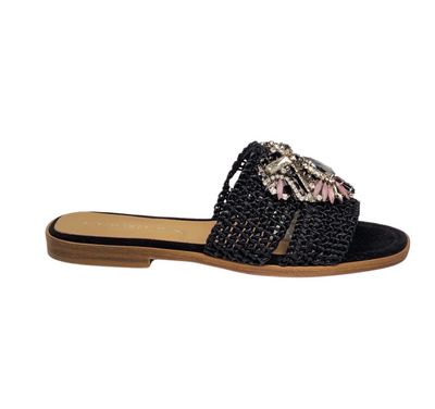 Ciabattina gioiello in rafia - nero