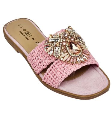 Ciabattina gioiello in rafia - rosa 