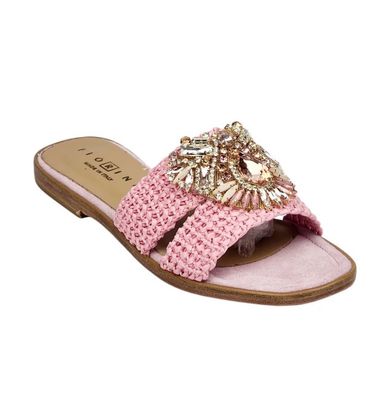 Ciabattina gioiello in rafia - rosa 