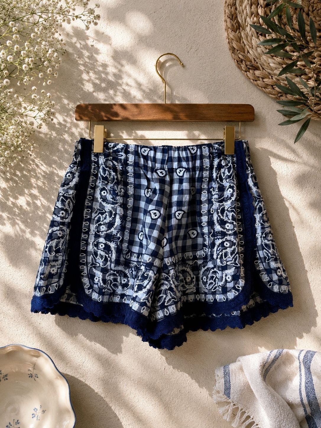 Shorts bandana check blu 
