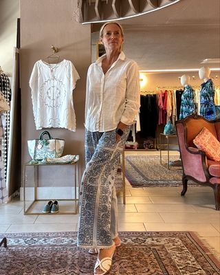 Pantaloni bandana ricamati azzurro  • Orsina 