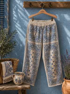 Pantaloni bandana ricamati azzurro  • Orsina 