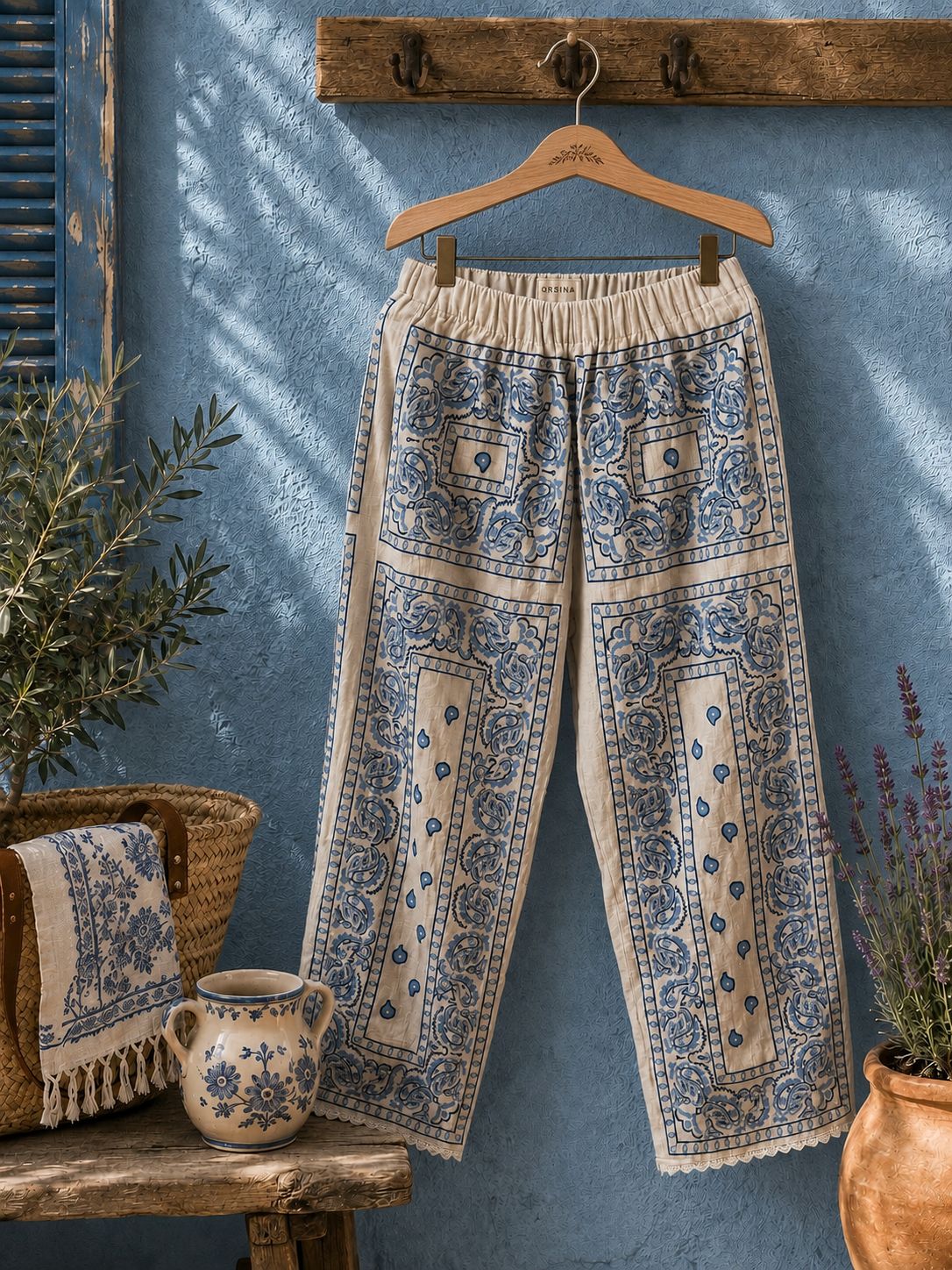 Pantaloni bandana ricamati azzurro  • Orsina 
