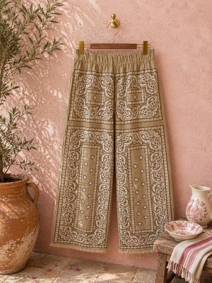 Pantaloni bandana ricamati beige Orsina