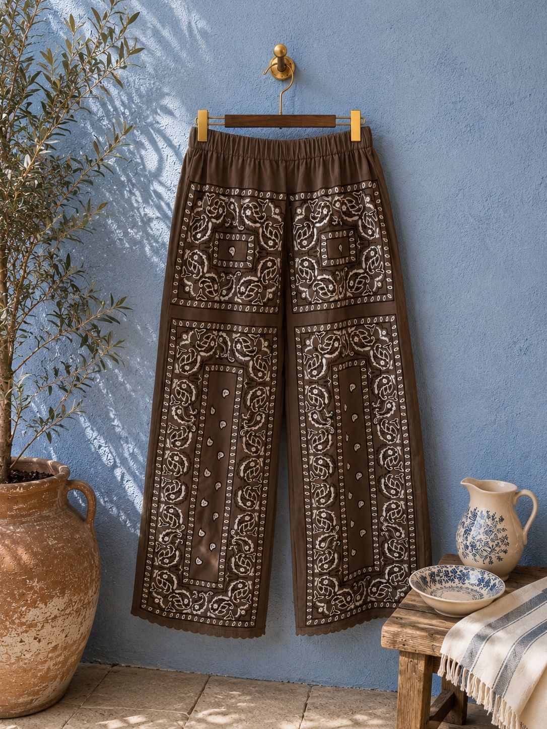 Pantalone bandana ricamato Brown Orsina 