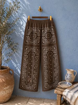 Pantalone bandana ricamato Brown Orsina 