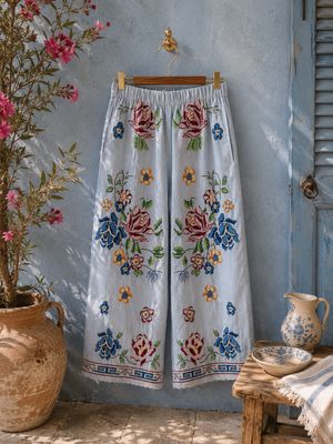 Pantaloni ricamati fiori • Orsina 