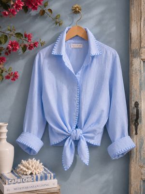 Camicia in lino e cotone ricamata a mano