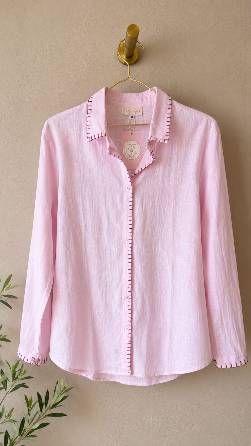 Camicia in lino e cotone ricamata a mano