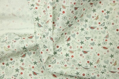 Baumwolle &quot;Silbervögel&quot;, acufactum, weiß, grau, rot