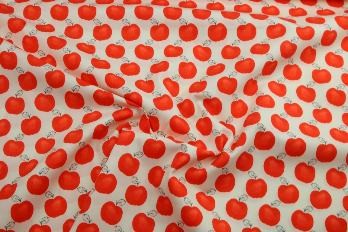 Baumwolle &quot;Äpfelchen&quot;, Emilie, creme, rot