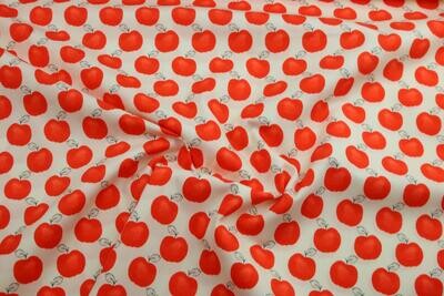 Baumwolle &quot;Äpfelchen&quot;, Emilie, creme, rot