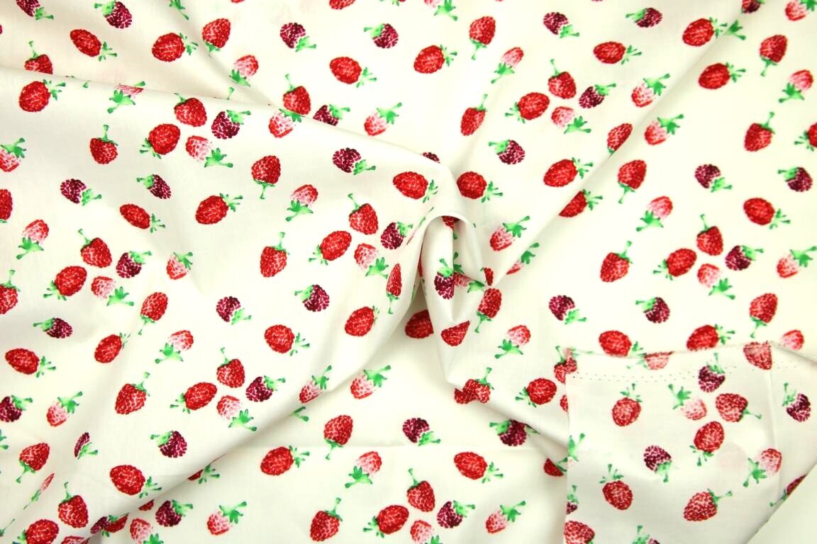 Baumwolle &quot;Summer Raspberry&quot;, weiß, rot, beere, grün
