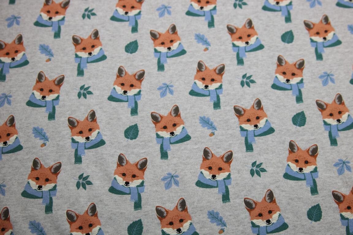 French Terry &quot;Winterfuchs&quot;, grau-meliert