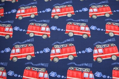 Baumwolljersey &quot;Fire Truck&quot;, dunkelblau, rot