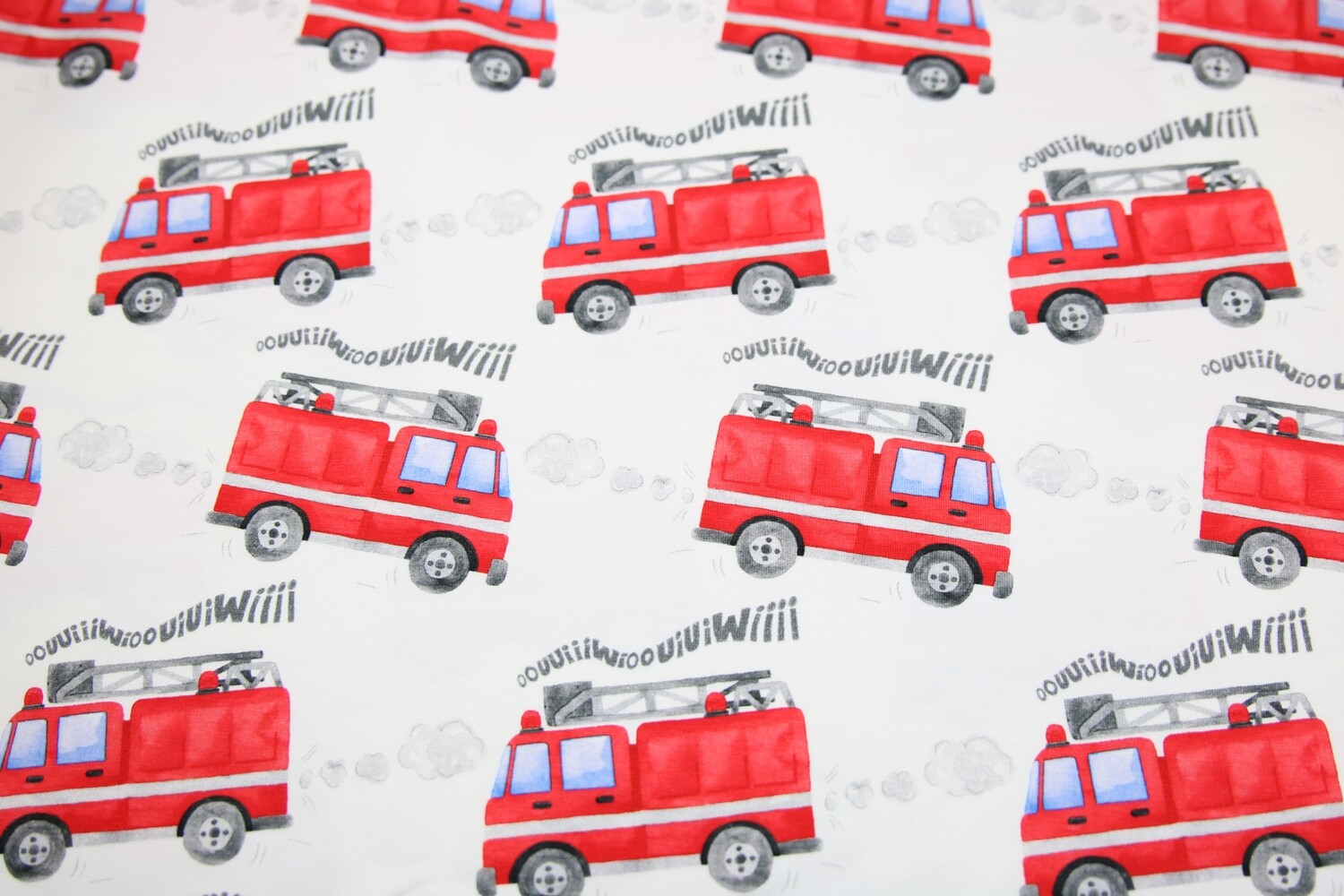 Baumwolljersey &quot;Fire Truck&quot;, creme, rot