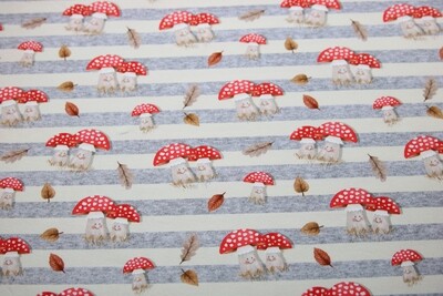 Baumwolljersey &quot;Funny Leafs&quot;, creme, grau-meliert, rot