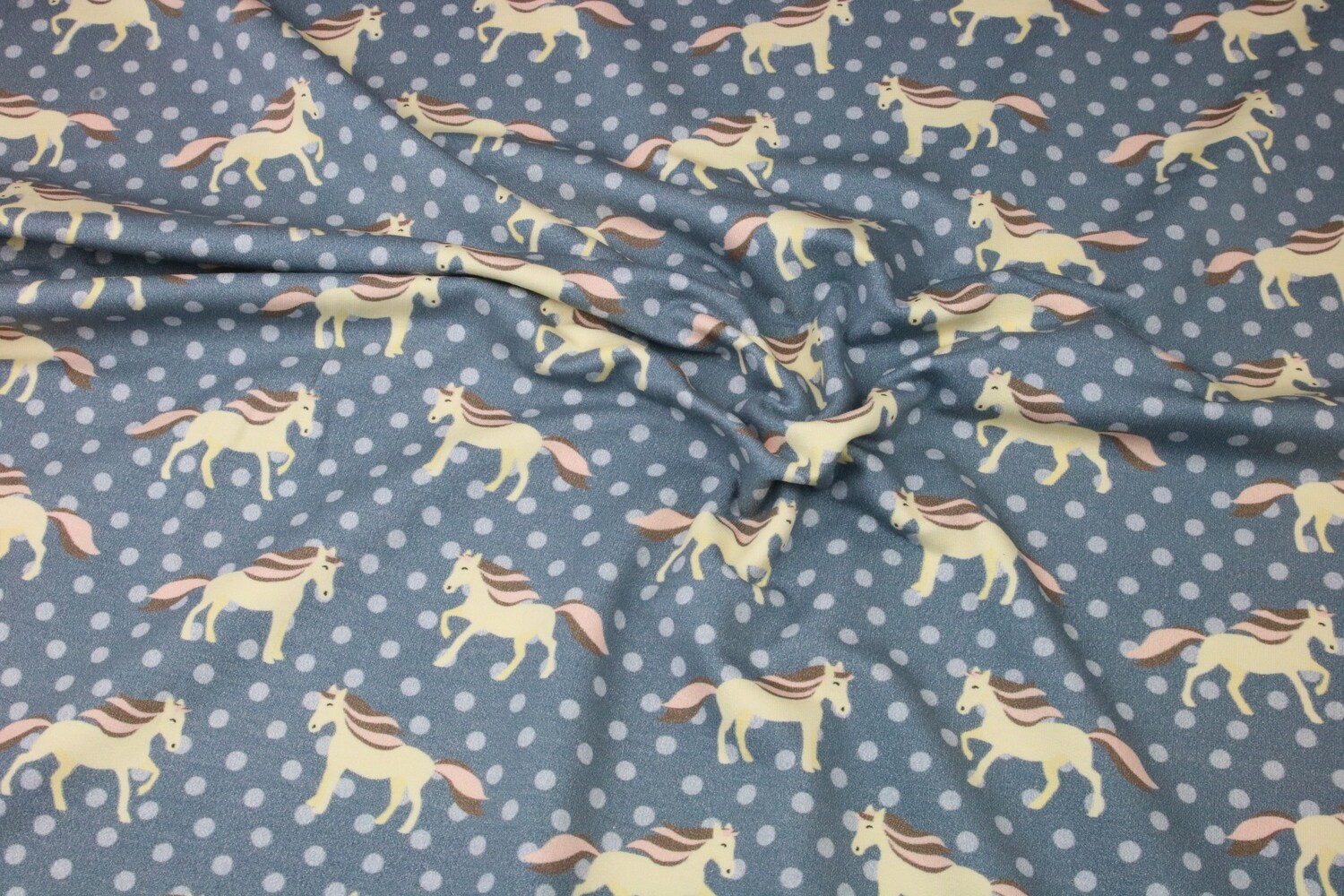 French Terry &quot;Horses &amp; Dots&quot;, grau, creme