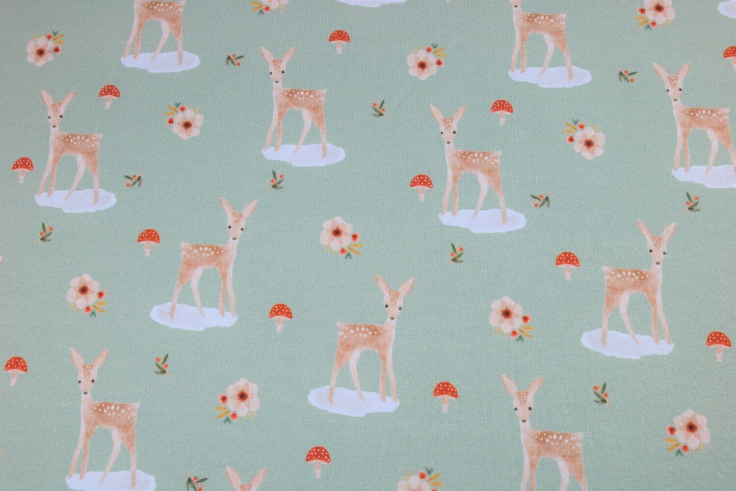 Baumwolljersey &quot;Oh Deer&quot;, GOTS, mint, hellbraun, rot