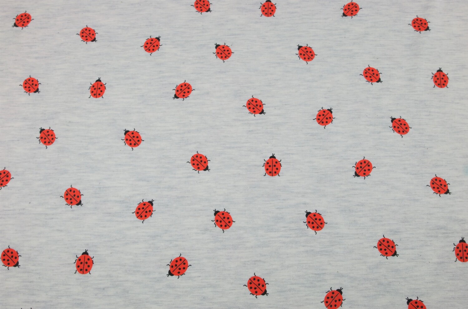 Baumwolljersey &quot;Marienkäfer&quot;, hellgrau-meliert, rot, schwarz