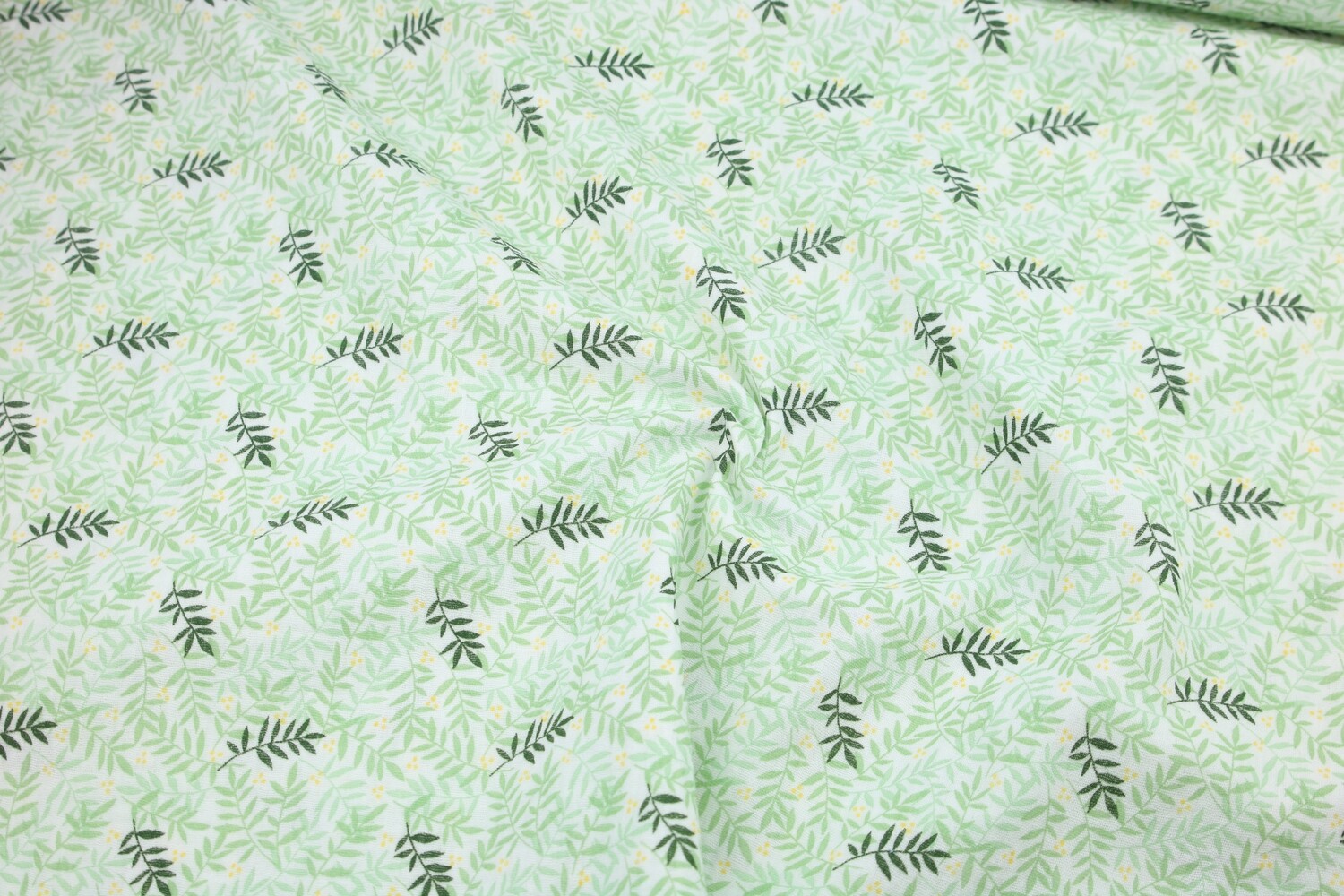 Baumwoll-Musselin &quot;Leaves&quot;, GOTS, weiß, grün, gelb