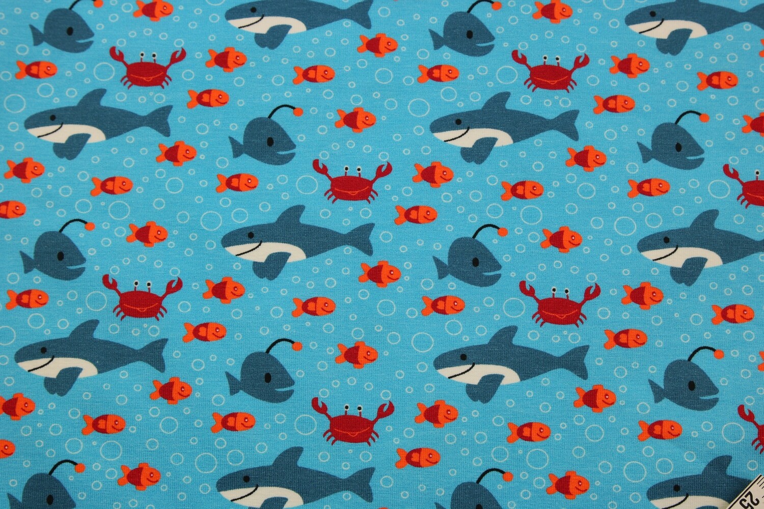 Baumwolljersey &quot;Pirato Fish&quot;, türkis, blau, rot, orange