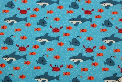 Baumwolljersey &quot;Pirato Fish&quot;, türkis, blau, rot, orange
