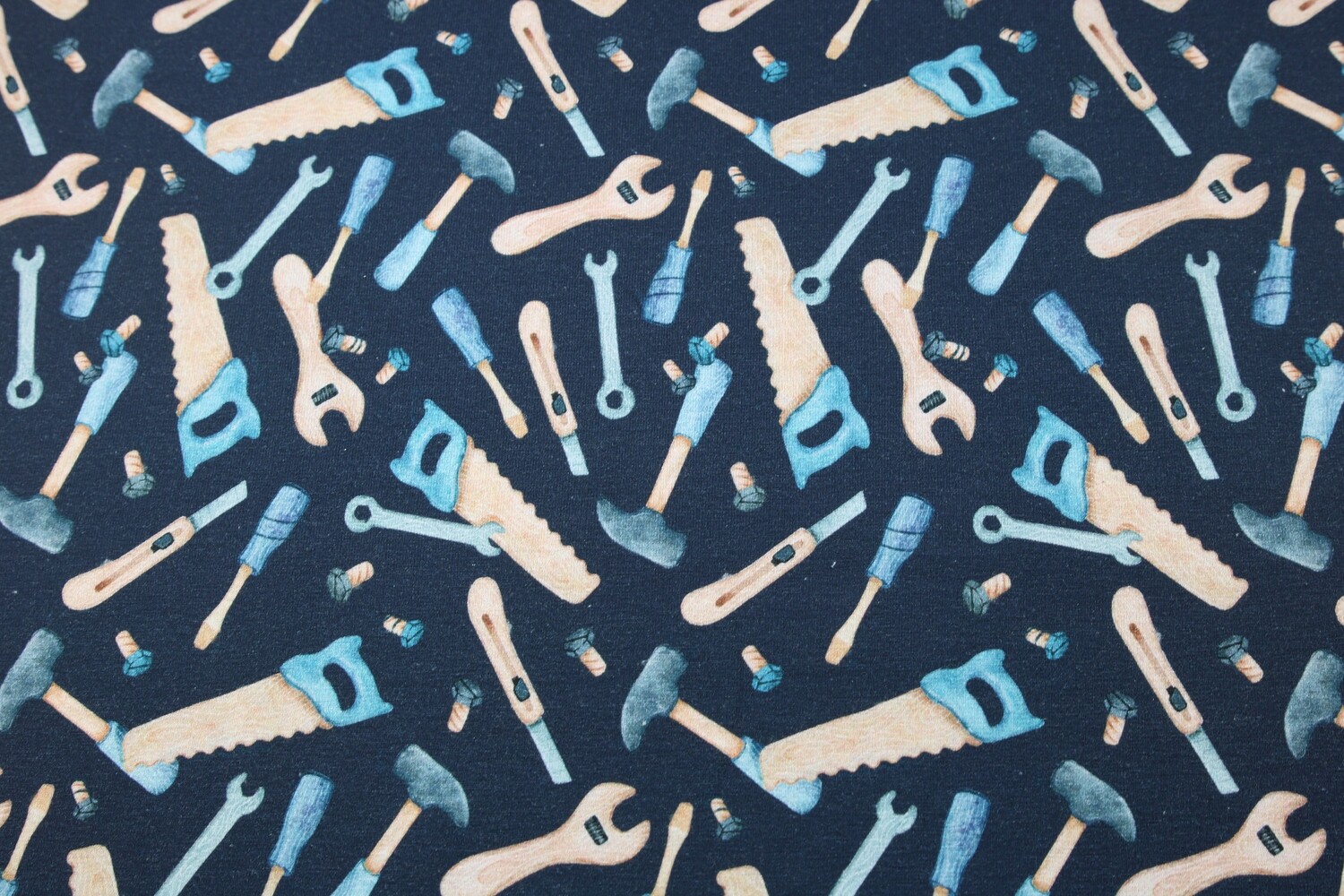 Baumwolljersey &quot;Handwerker&quot;, blau, braun