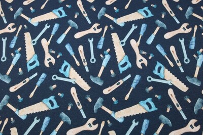Baumwolljersey &quot;Handwerker&quot;, blau, braun