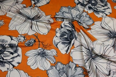 Viskosejersey &quot;Alani&quot;, große Blumen, Kurkuma, beige, schwarz