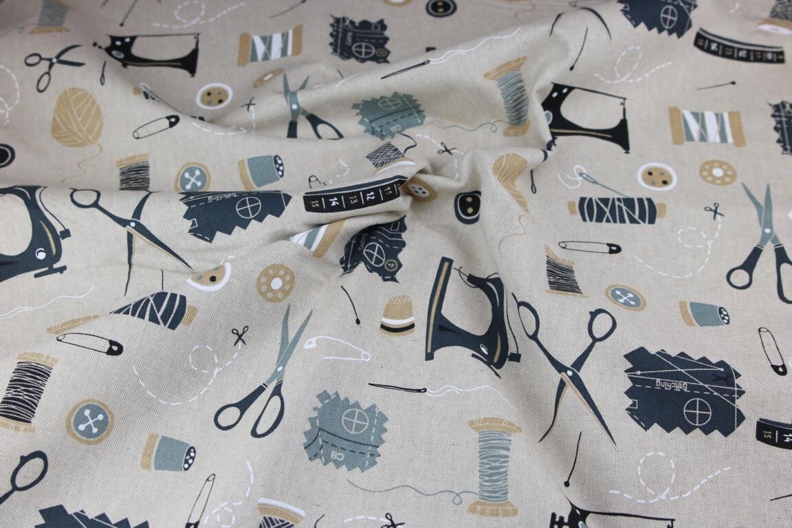 Canvas &quot;Sewing Atelier&quot;, natur, schwarz, sand, grau