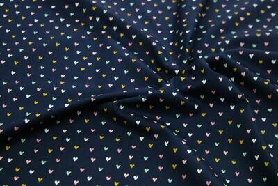 Baumwollpopeline &quot;Lovely Hearts&quot;, marine, rosa, senfgelb, mint