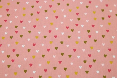 Baumwollpopeline &quot;Lovely Hearts&quot;, rosé, senfgelb, weiß, khaki, pink