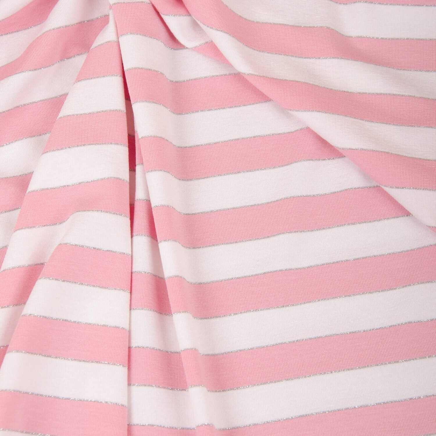 Viskosejersey, gestreift, Glitzer, rosa, weiß