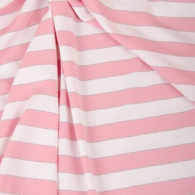 Viskosejersey, gestreift, Glitzer, rosa, weiß