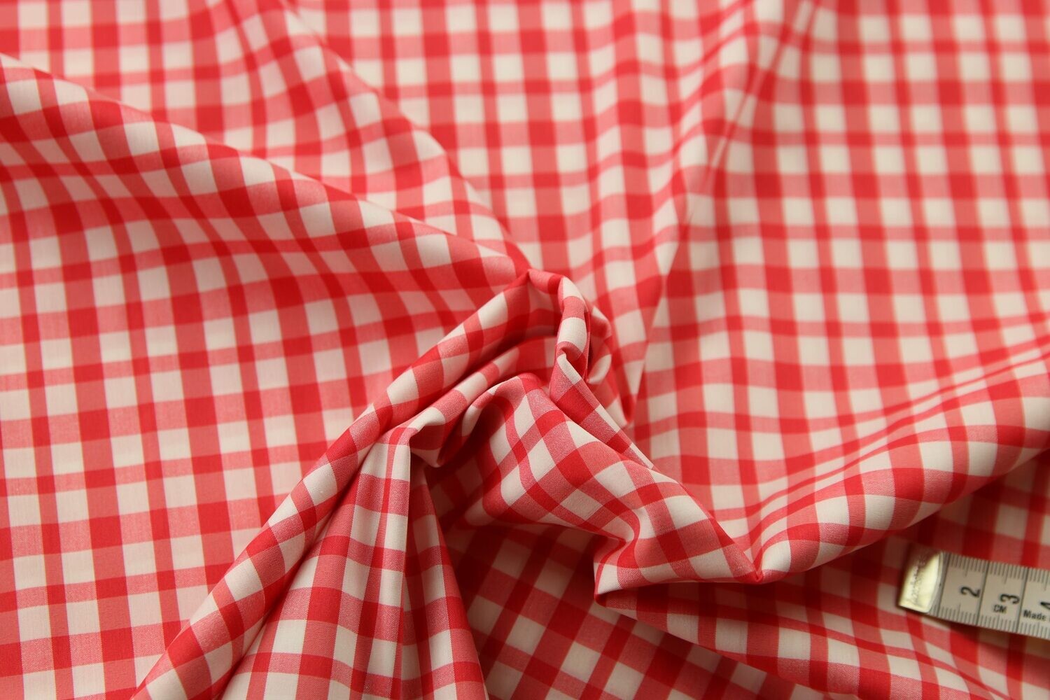 Elastische Baumwolle, kariert, rot, weiß