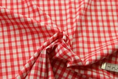 Elastische Baumwolle, kariert, rot, weiß