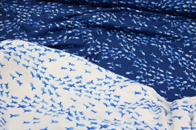 Baumwolljersey &quot;Inky Fish&quot;, blau, 2 Farben