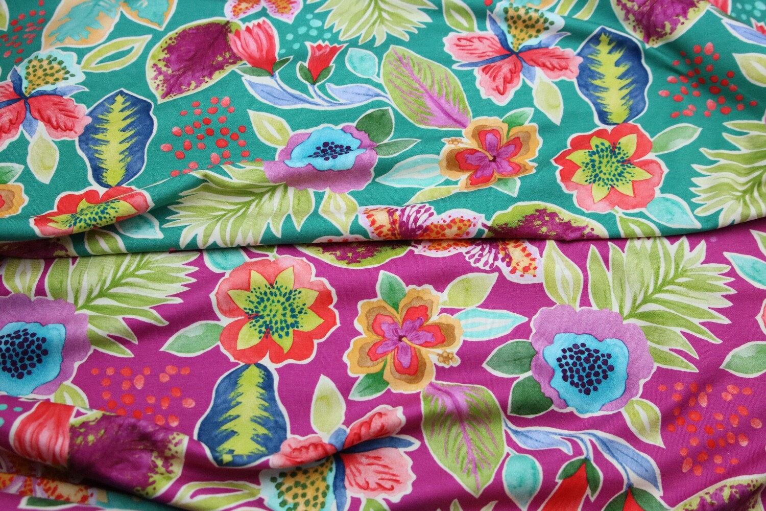 Baumwolljersey &quot;Jungle Flowers&quot;, bunt, 2 Farben