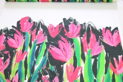 Elastische Baumwolle "Tulpina", grün, pink, schwarz, weiß, 100cm-Rapport