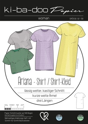 Papierschnittmuster, Shirt/ Shirt-Kleid Ariana, kibadoo, Gr. 32-58